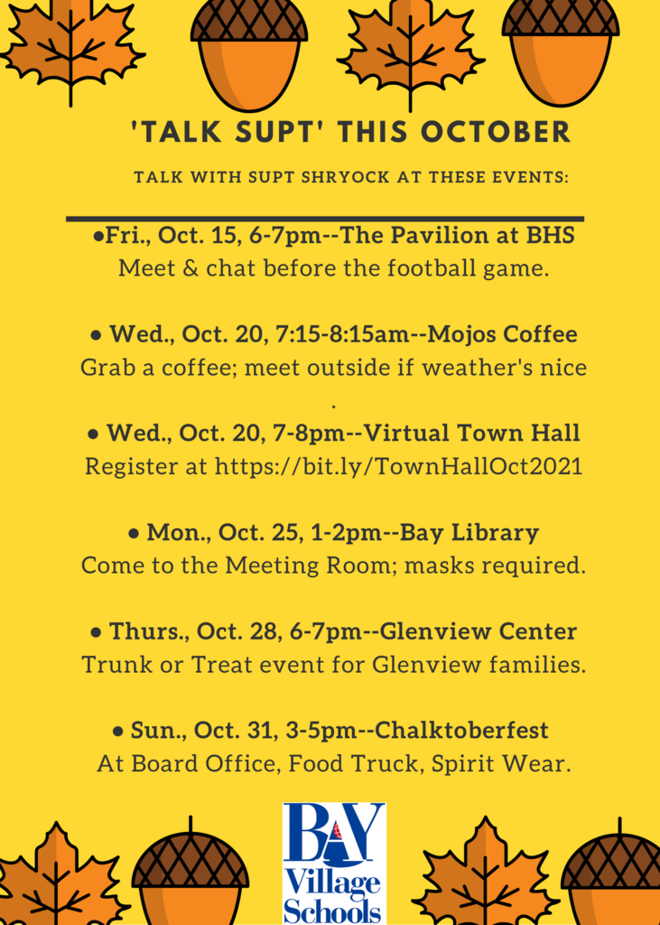 Meet and Talk with Supt. Shryock at these October 2021 events