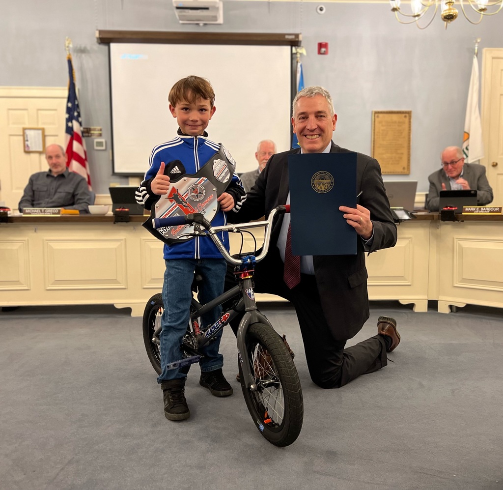 Huck Kurinsky National Champion BMX Bike with Mayor Koomar
